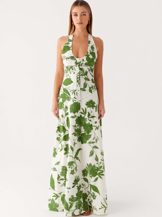 Peppermayo Dresses & Skirts - Peppermayo Green Floral Halter Maxi Dress - White & Green